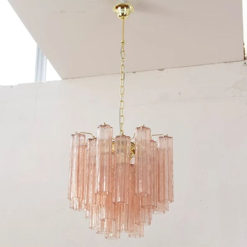 Vintage Italian Design Murano Glass Chandelier Venetian-style Hanging Lamp Pink Flower Lighting Fixture For Dining Room D53cm