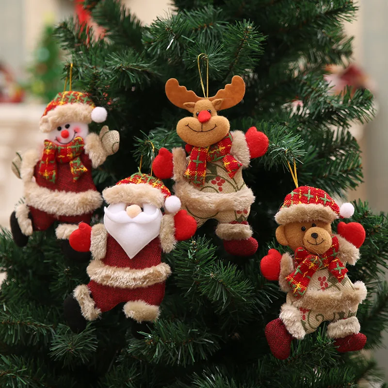 

4pcs Christmas Tree Hanging Ornaments Decorations Santa Snowman Elk Bear Ornaments for Kids Room Window Pendant Party Decor