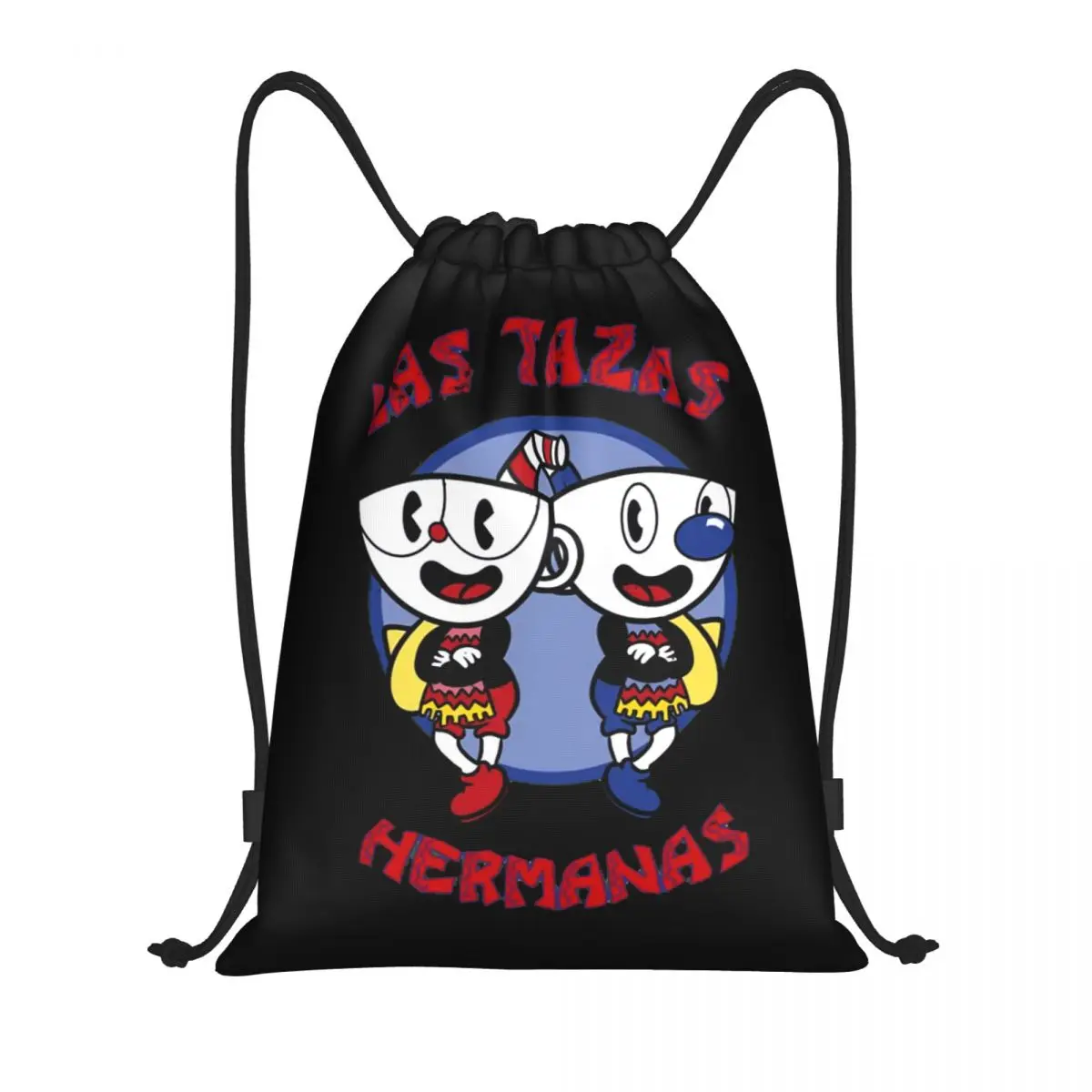 Kustom Las Tazas Hermanas Cuphead tas serut Wanita Pria permainan kartun ringan olahraga Gym penyimpanan ransel