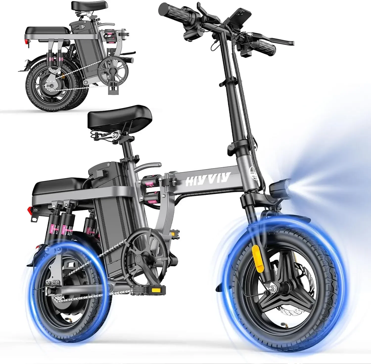 H14 Electric Bike for Adults, Peak 1200W/1500W 25 MPH Folding Electric Bikes for Adults, 48V 10A(480WH) Ebike, 45 Miles(PAS) E B