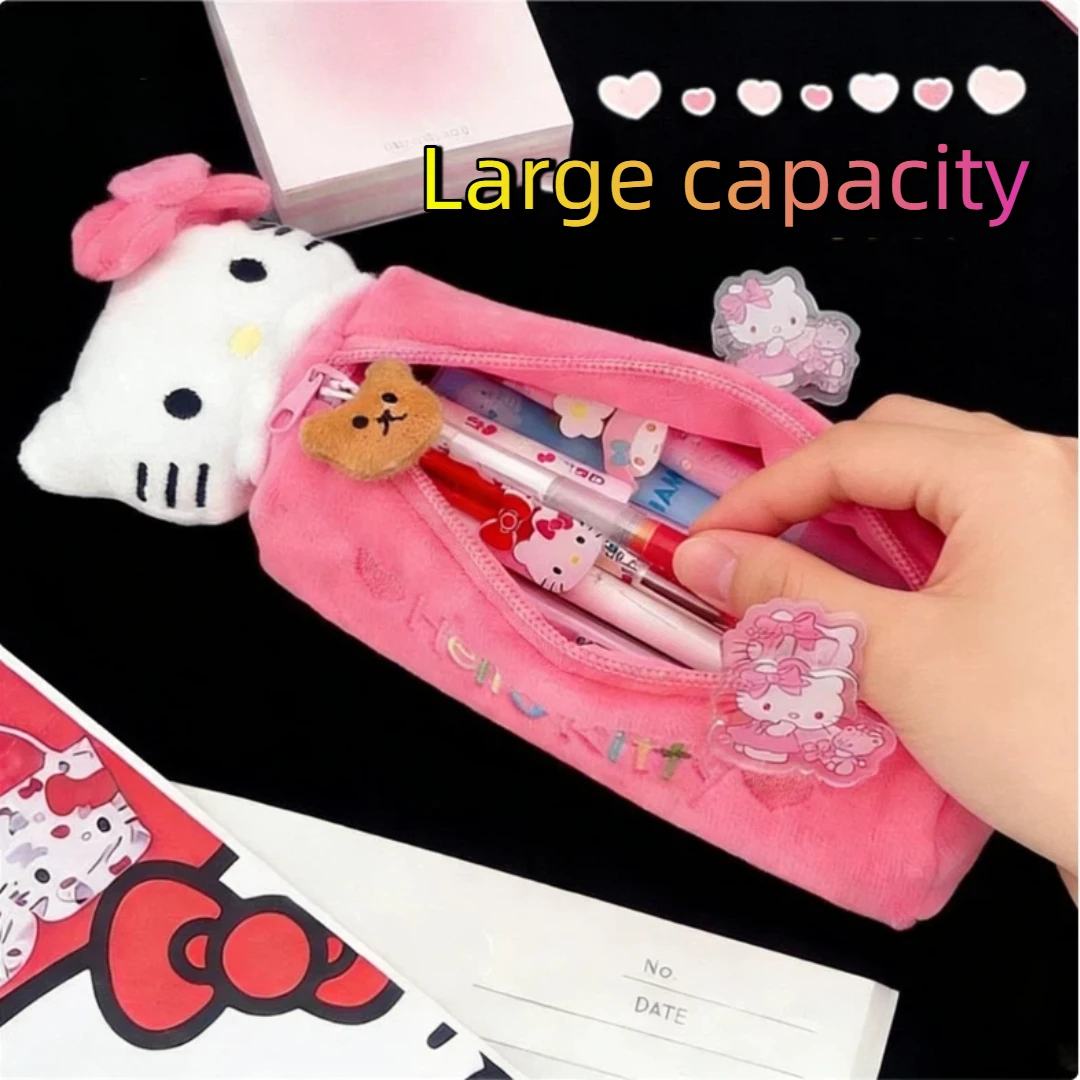 

Hello Kitty Sanrio Anime Pencil Case protective case Cute Cartoon Creative Girl Pen Bag New Plush Student Stationery Storage Bag