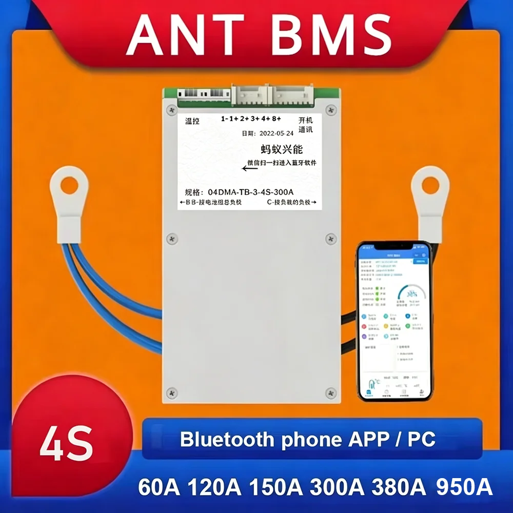 Smart 4S ANT BMS 12V 950A 60A 150A 380A 300A Lifepo4 Li-ion Lipo Battery Protection Board Inverter Bluetooth APP PC Balance