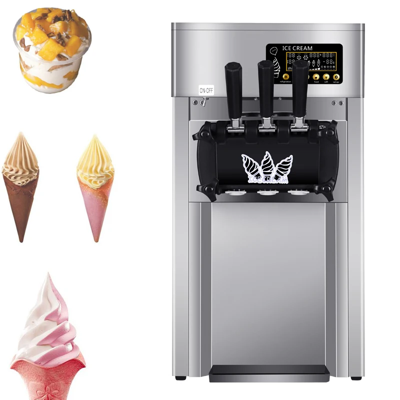 18-22L/H Ice Cream Maker Commercial 2+1 Flavors Countertop Gelato Sorbet Freezing Equipment Vending Machine