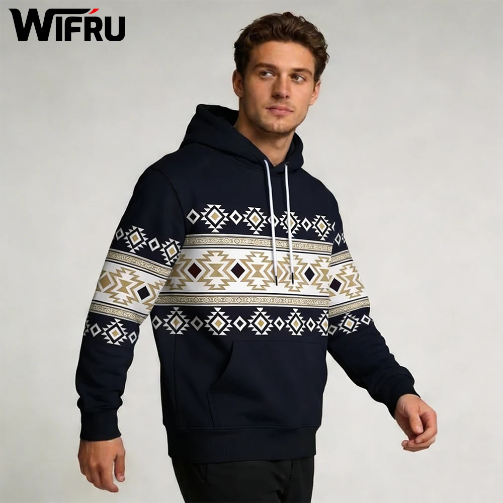 

Vintage Geometric Tribal Ethnic Style Hoodie WIFRU Vacation Casual Long Sleeve Sweatshirt Autumn/Winter Unisex Harajuku Pullover