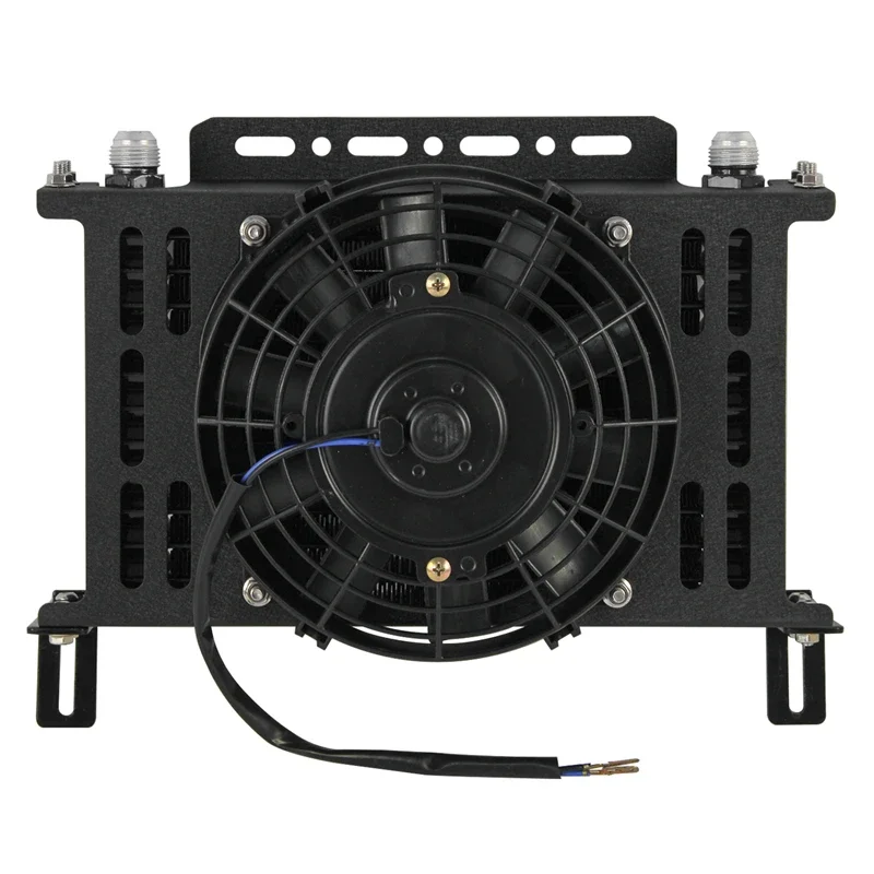 Ölkühler Universal 13-reihiges Getriebe 10AN 7/8"-14 UNF + 7" Elektrischer Lüfter-Kit mit neuer Typ-Montagehalterungssatz Schwarz/Blau
