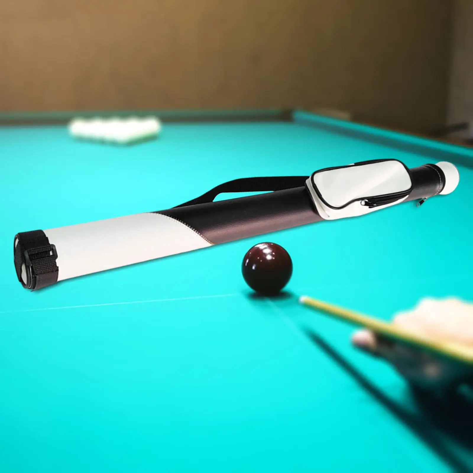 Durable Pool Cue Carrying Case PU Leather Storage Bag for Billiard Accessories Repair Tools and Pool Games
