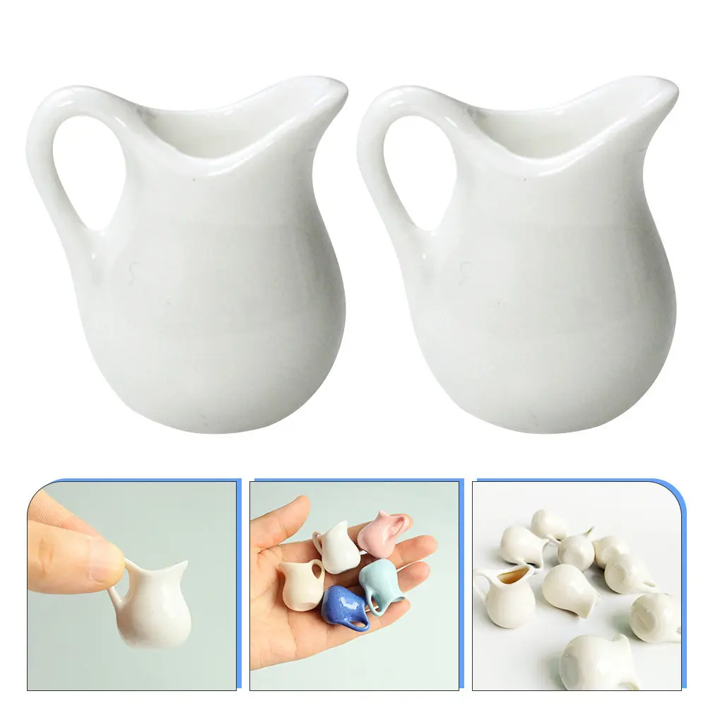 2 Pcs Milk Mini Jug Kitchen Accessories House Pitcher Toy Sauce White Miniature Food Model Dollhouse Decor Kitchen Accessories