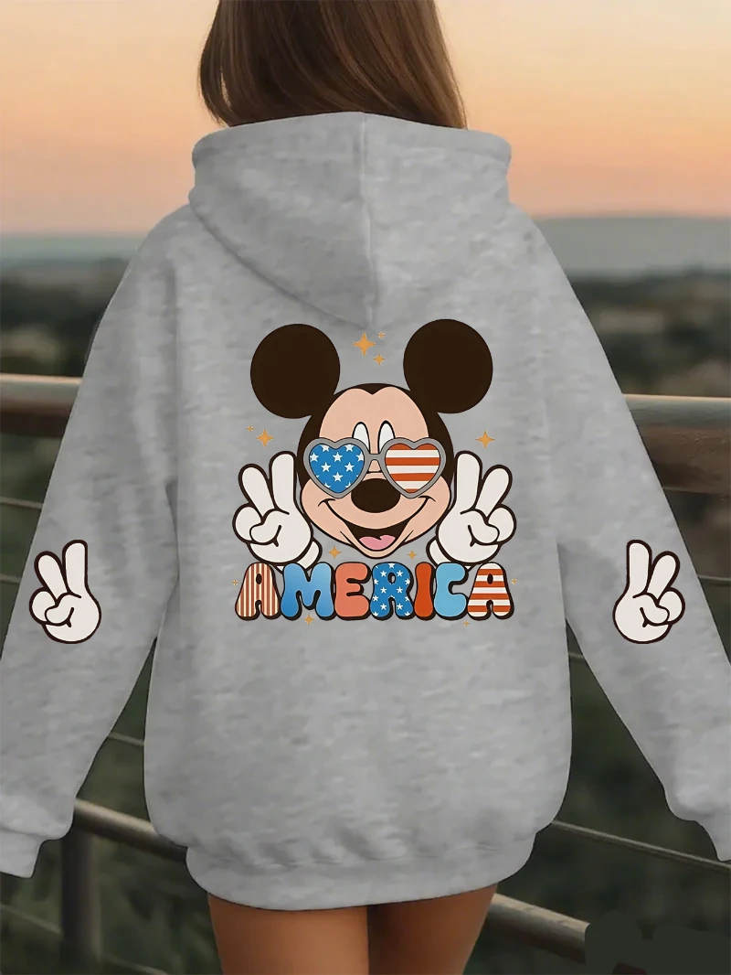 Potdemiel Mickey y Minnie Sudadera con capucha informal con estampado de letras de manga larga para mujer, trajes de regreso a la escuela para graduación, mujeres de graduación