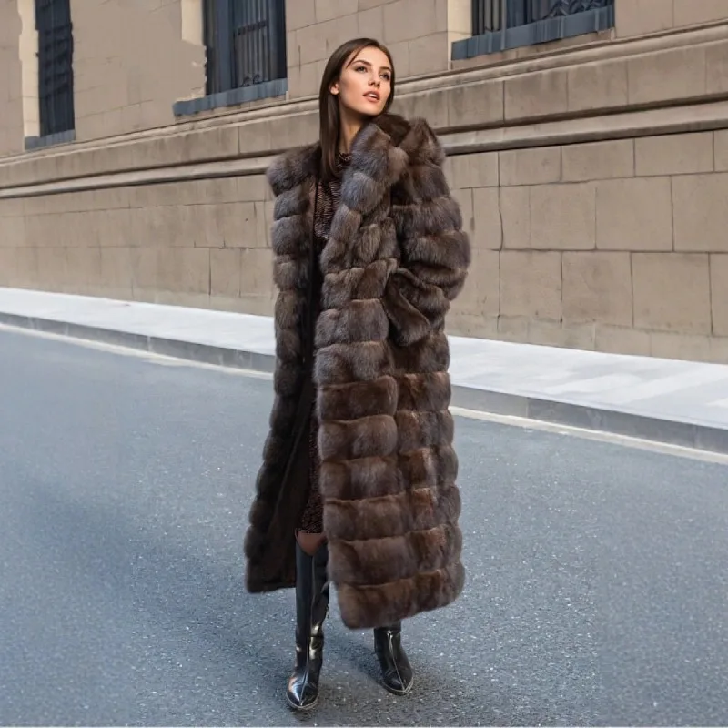 

Mink Fur Coat New Style Autumn and Winter Hooded Mink Long Style Eco-friendly Faux Fur Winter Coat for Women Long Faux Fur Coat