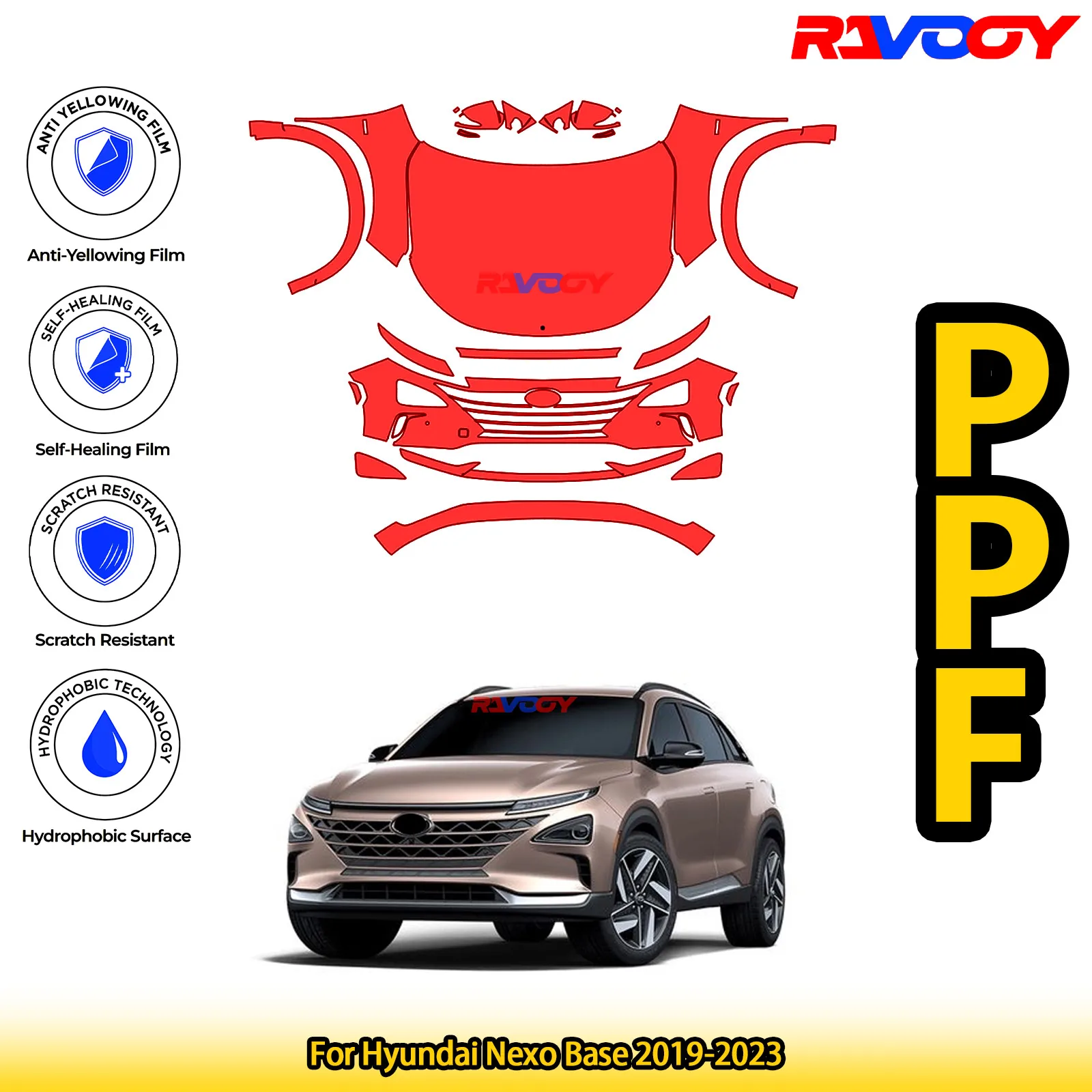 

Для Hyundai Nexo Base 2019-2023 глянцевая матовая черная предварительно вырезанная передняя защитная пленка PPF комплект