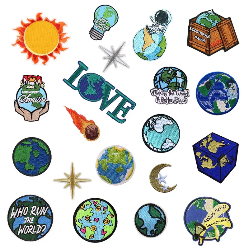 1 pcs Earth meteorites DIY Badge Iron On Patches Embroidered Applique Sewing Clothes Stickers Garment Badges Apparel Accessories