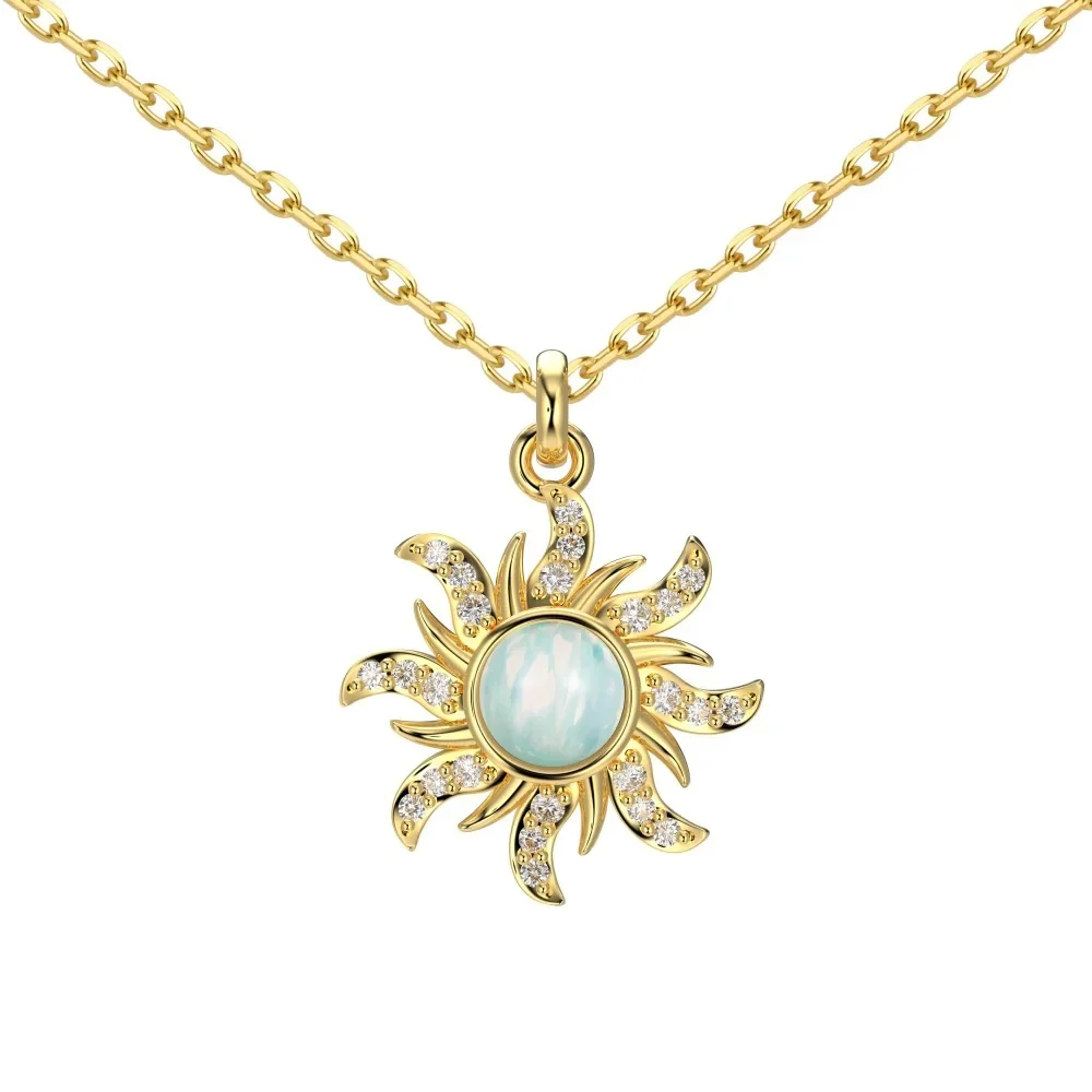 Fashionable and Versatile S925 Silver Necklace, Women's Sun Style, Set with Australian Gemstone Jewelry