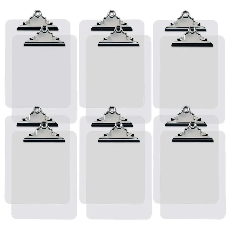 

Clear Plastic Clipboards, 12 Pack, Durable, 12.5 x 9 Inch, Standard Metal Clip, Transparent, SeeThrough Clear, Set of 12