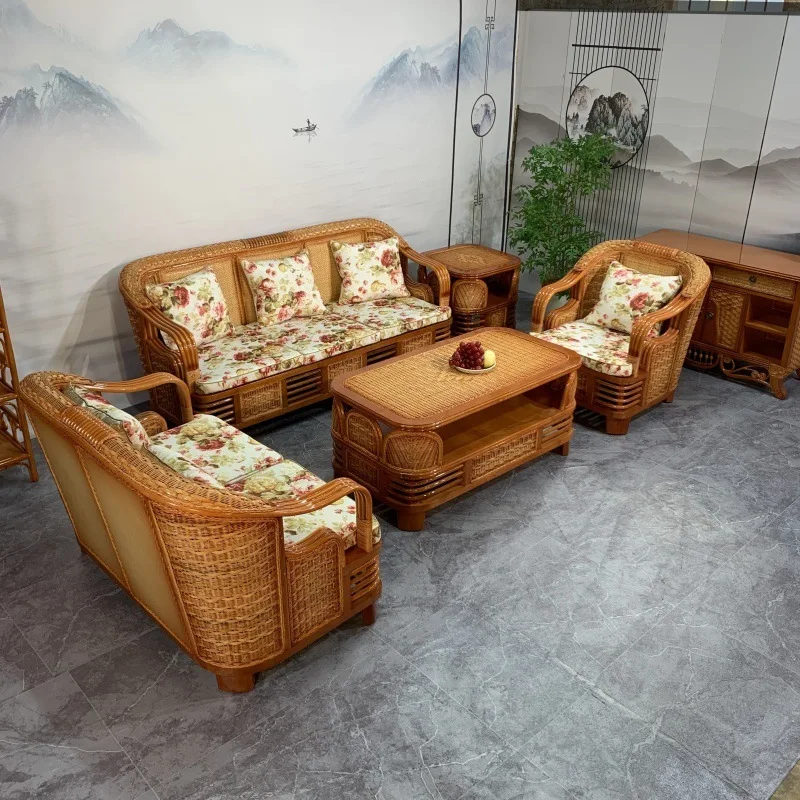 rw-Household rattan sofa living room five-piece combination rattan bamboo sofa single double three-person chair  sofa-