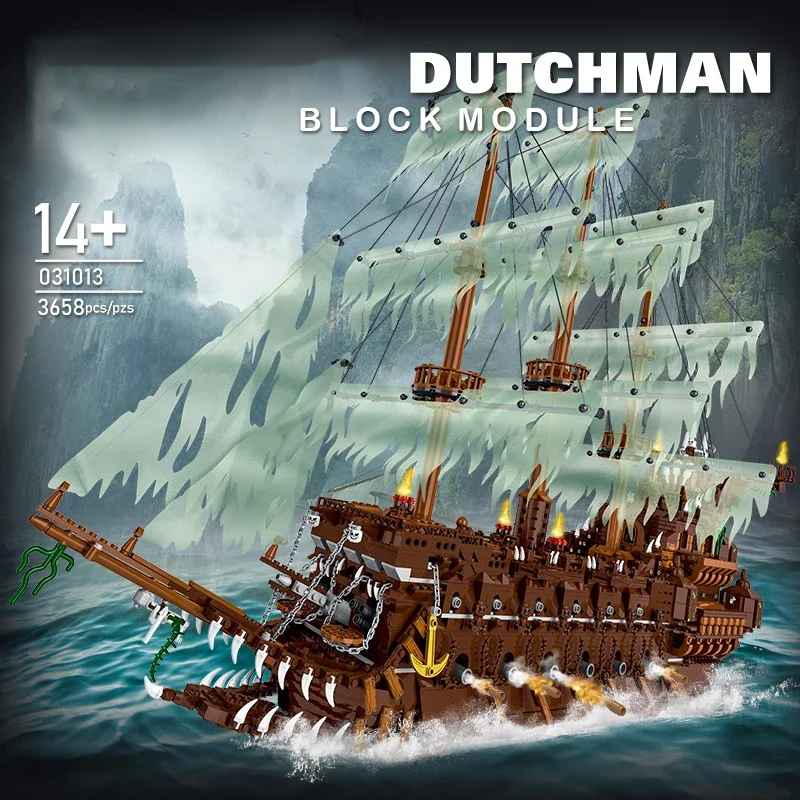 

3658PCS The Flying Dutchman Building Blocks Phantom Black Pearl Ship Model Bricks Desktop Decoration Toys For Teen Holiday Gifts