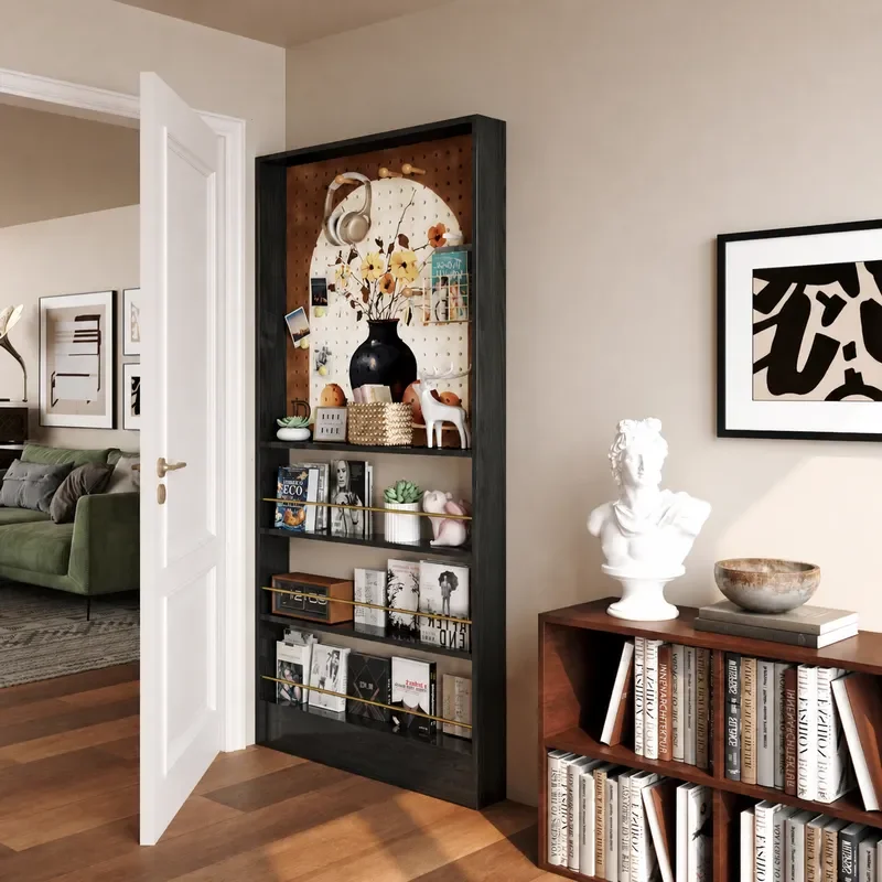 Custom Solid Wood Pattern Hole Board Shelf Multi Layer Display Storage Bookshelf for Living Room Bedroom Entrance