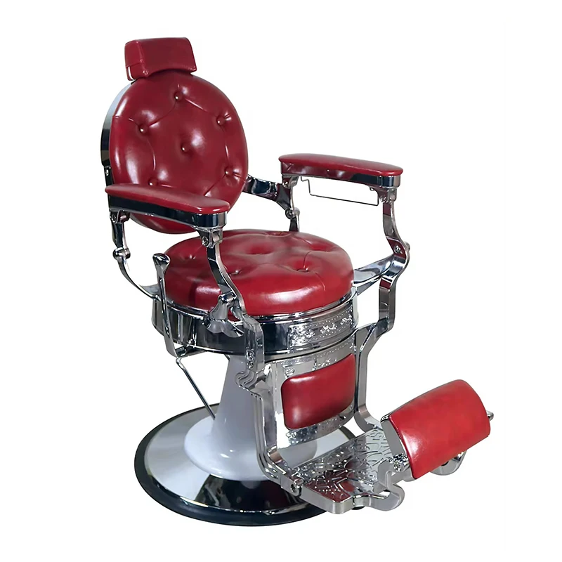 Antique Style Red Leather Tufted Leather Barber Chair Luxury Rotating Reclining Hairdressing Styling Chair For Men