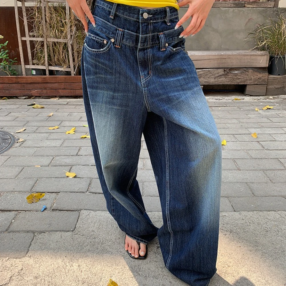 

Wide Leg Jeans Women Denims Pants Floor Length Streetwear Vintage 2025 Low Waist Distressed Washed Pockets Loose Trousers