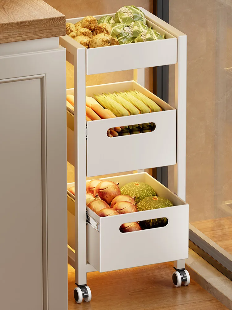 Kitchen rack crevice trolley floor drawer type removable multi-layer storage shelf for fruit and vegetable baskets
