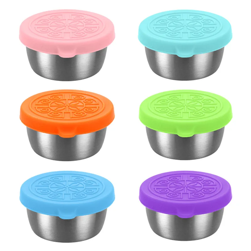 40ml 304 Stainless Steel Sauce Cup with Lid Sauce Cup Silicone Lid Leak Proof Salad Tomato Sauce Instant Seasoning Dish