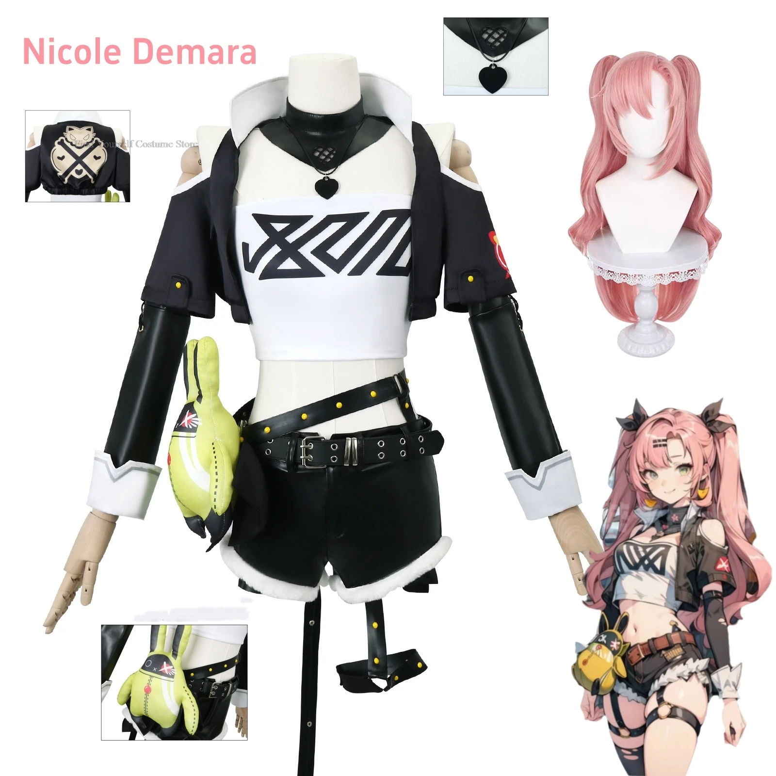 Zenless Zone Zero Nicole Demara Cosplay Masculino, Uniforme de Carnaval, Anime Halloween Trajes, Roupas de Personagem do Jogo, Peruca