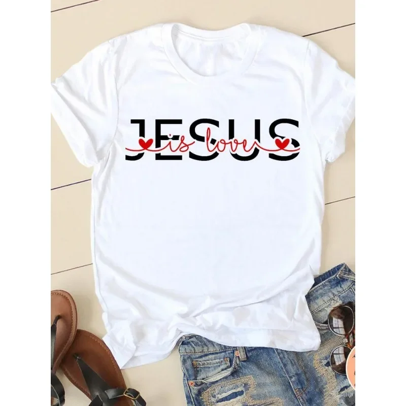 Graphic T Shirt  Summer PRAY Letter Printing Short Sleeve Clothing Ladies Cas Kawaii Clothes Aesthetic Clothes Tops Oversized