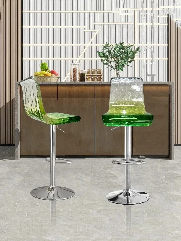 A Transparent resin bar chair Modern simple lifting rotating high chair Bar front desk Living room Home chair