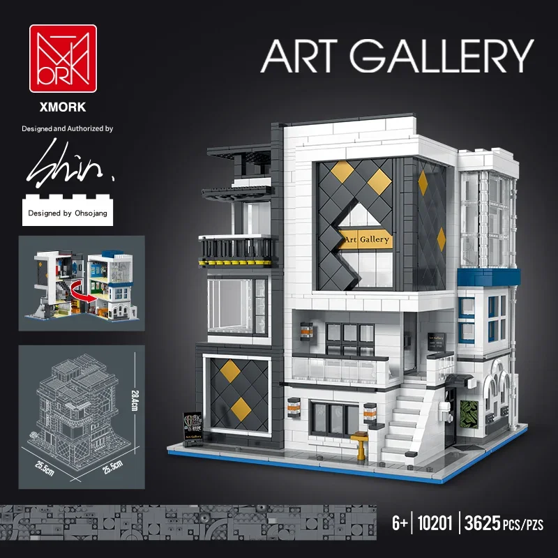 3625PCS MOC Art Museum Model City Street View Series LED Light Building Blocks House DIY Children's Puzzle Toy Gift
