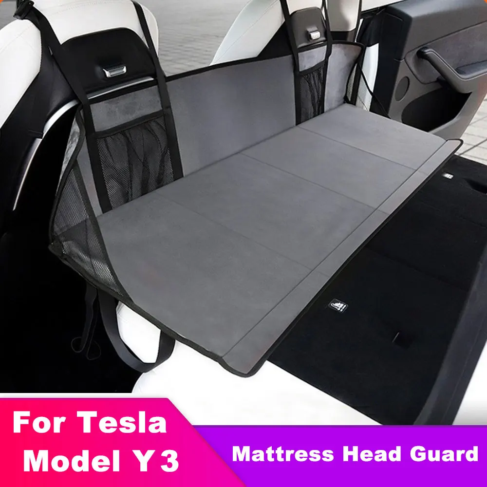 

For Tesla Model Y/3 Car Folding Camping Bed Mattress Travel Mattress Suede Fabric Car Bed Head Guard Car Interior Accessorie