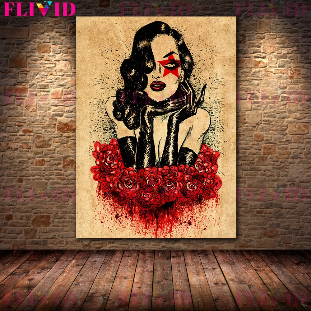 Punk Lady Rose And The Serpent Witch Vintage Wall Art Canvas Painting The Gothic Lady Of Terror Art Poster And Print Home Decor