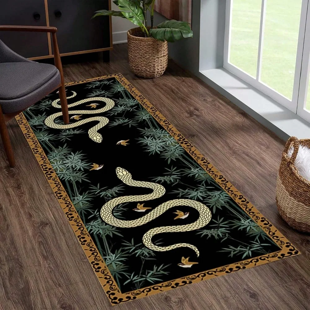 Vintage Snake Carpet Mat Rug Golden Serpent Pattern Design with Bamboo Leaf for Living Room Bedroom Home Decoration Floor Mat