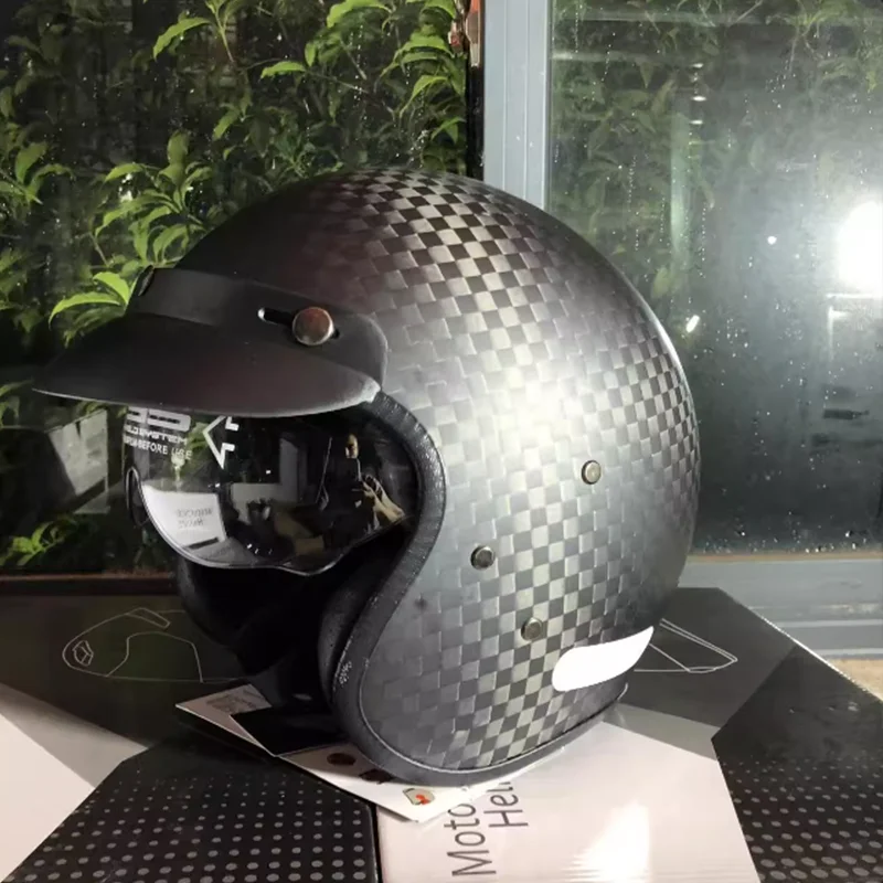 

Ultra-Density Carbon Fiber Open Face Motorcycle Half Helmet Ease Neck Pressure Soft Breathable Inner Padding Adjustable Unisex