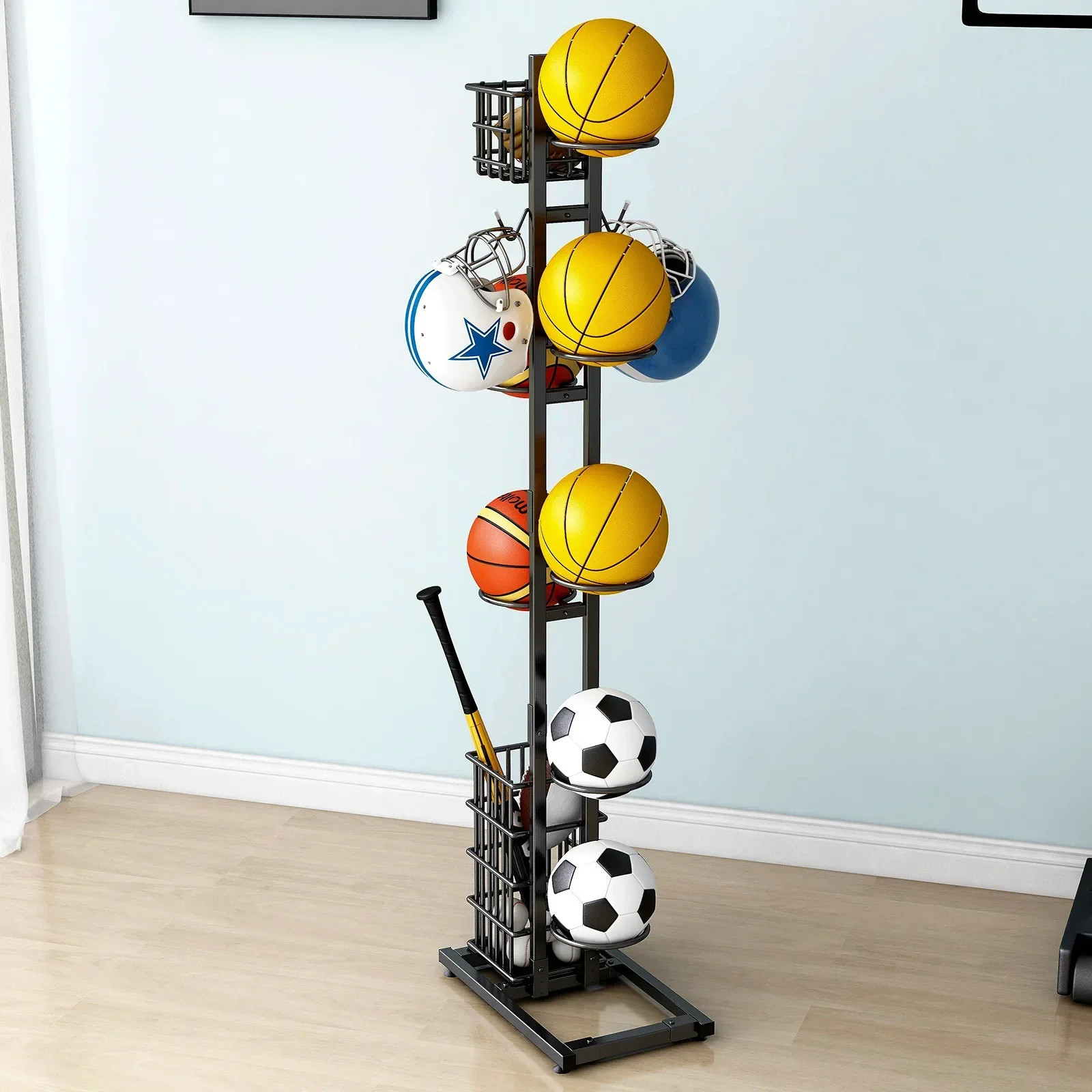 Household children's basketball storage rack, football display rack, ball multi-layer floor storage basket, badminton racket