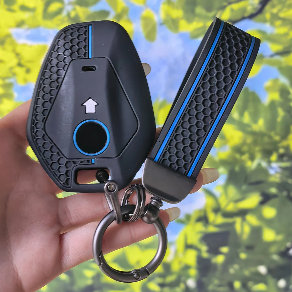 Non‑Slip Striped Silicone Key Shell with Keychain for BMW R1300GS R1300 1300GS R1250GS R1250 ADV Bike Fob Protector
