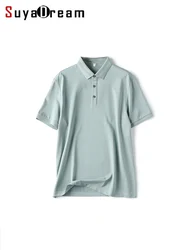 SuyaDream-Polo de manga corta para hombre, camisa de mezcla de algodón de seda, elegante e informal, color negro y azul, para primavera y verano, novedad de 2023