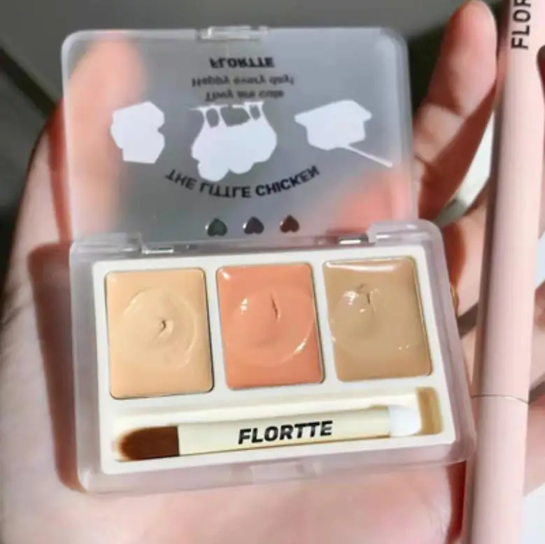 FLORTTE Beauty The Little Chicken 3 Colors Concealer Palette Cute Cove Concealer Cream Lasting Moisturizing