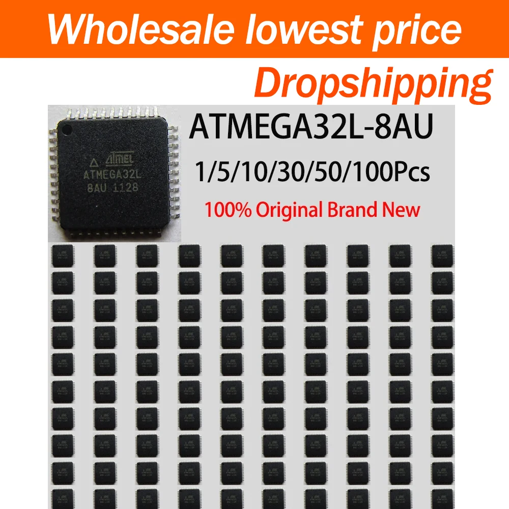 1/5/10/30/50/100Pcs ATMEGA32L-8AU Surface Mount QFP-44 Package 8 Bit AVR Microcontroller Integrated Circuit Electronic Component