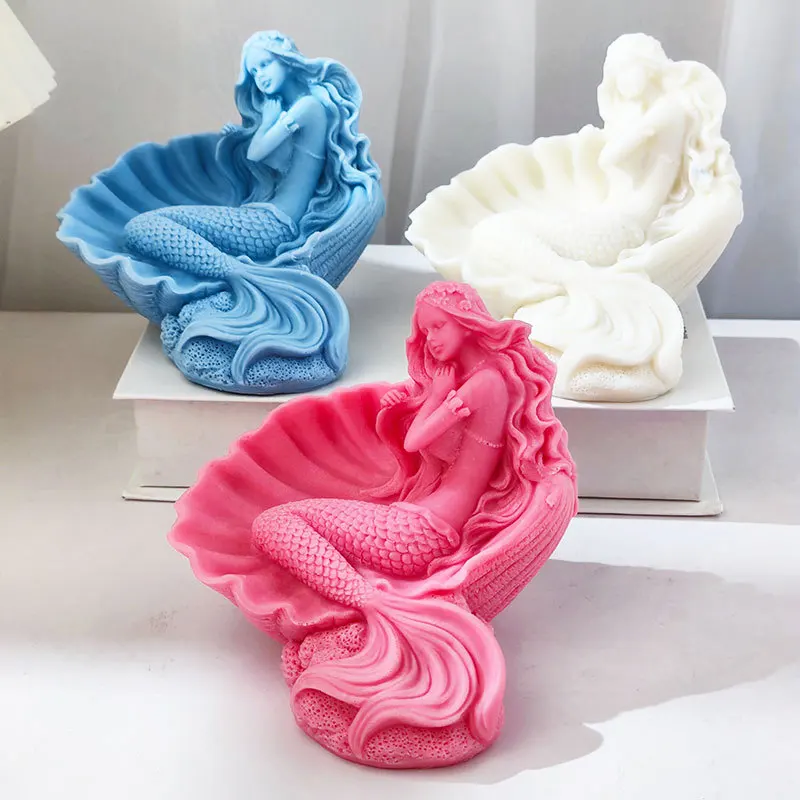 SZ931 Shell Mermaid Candle Soap Silicone Mold 3D Aromatherapy Gypsum Home Decoration Mould