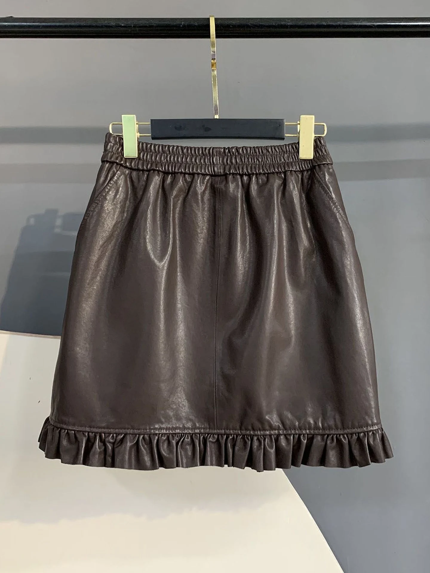Korean Style High Waist PU Leather Short Skirt Women's Fashionable Elastic Waist Spring Autumn New Style Half-length Skirt