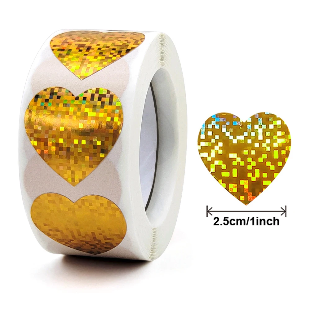 100-500pcs Glitter Heart Stickers Valentine\'s Day Sparkling Heart Stickers Holiday Party Decoration Seal Label