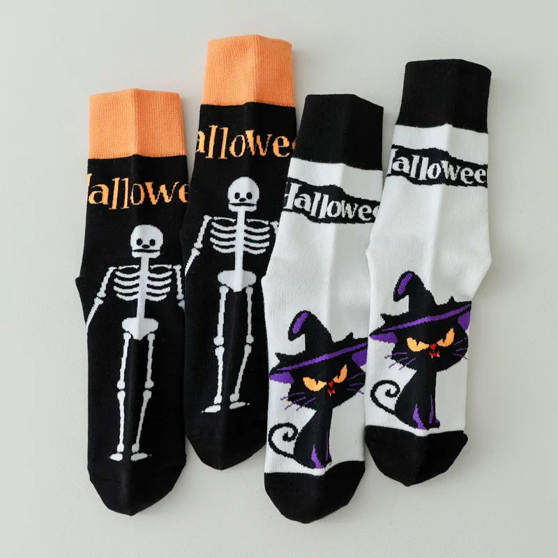 1/4/8 Paar Unisex-Socken, Halloween, lustiger Kürbis, Hexe, trendige personalisierte Kawaii-Mid-Tube-Socken, sportliche, bequeme Baumwollsocken