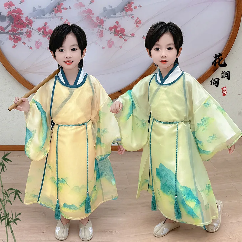 Hanfu Children Clothing New Boys Landscape Robe Two-piece Set