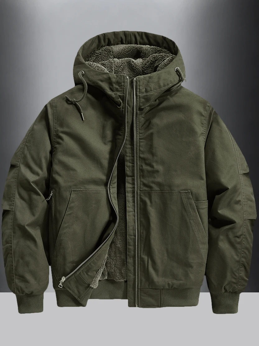 

Men's Hooded Lamb Velvet Tactical Cold Proof Jaet Loose Fit Fce Lined Large Size Detroit Workwear Casual Faion Urban S...