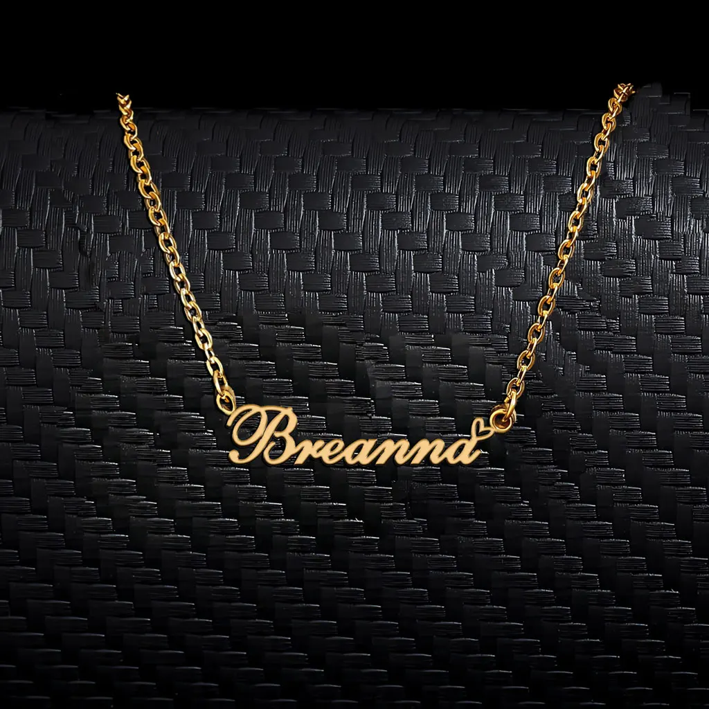 

AOLOSHOW Breanna Heart Name Necklace Personalized for Women Stainless Steel Gold plated Engraved Pendant Jewelry Gift