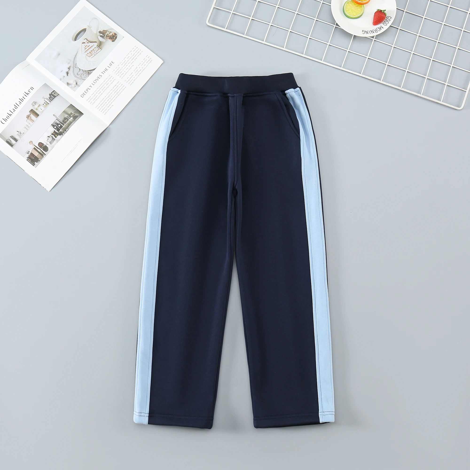 thickened-fleece-winter-school-uniform-pants-pure-cotton-trousers-in-royal-blue-for-kids-health-cloth-sport-style-all-seasons