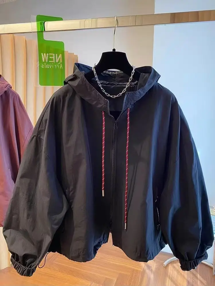 

Куртка-бомбер оверсайз 300 Pou, осенне-зимняя, новая, повседневная, с капюшоном и шнурком, свободного кроя, универсальная, модная, на молнии