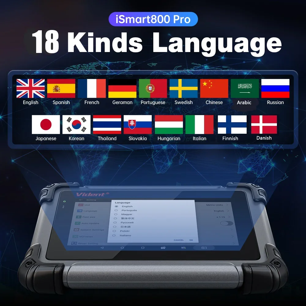 Vident iSmart800Pro Car Scanner All System Diagnosis 40 Reset Function OBDII Full Function Key Fob Programming Scanner Tool