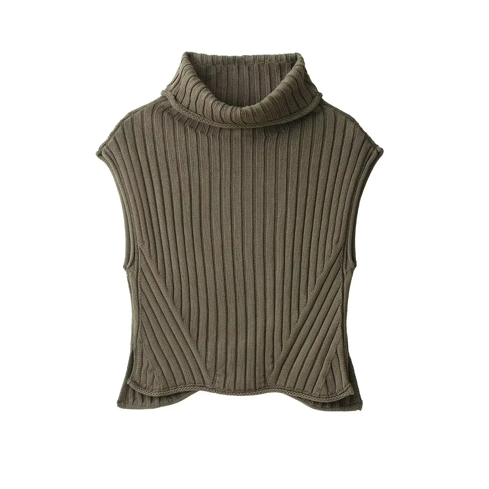 KONDALA Chic 2025 Fashion Women Casual Knitted Vest Autumn Sweater Vintage Pullover Slim Vest Elegant Female Green Tank Sweater