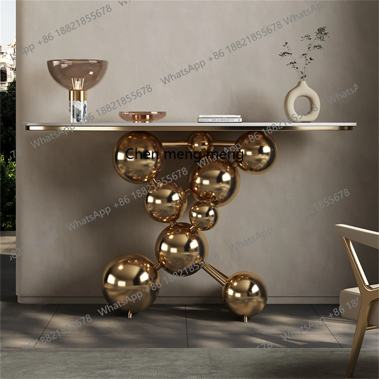 

Свет в отеле, роскошный входной стол, входной стол для виллы, дизайнерский корпус высокого класса, современный простой стол с торцевым видом из каменной плиты