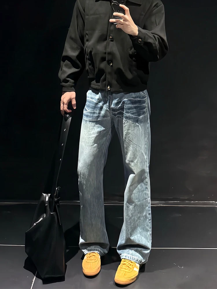 

Мужские джинсы Cleanfit Lightning Pattern: зауженные прямые джинсы с эффектом потертости, средней посадкой, в стиле High Street, для повседневной носки